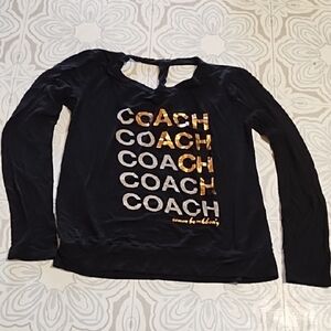 BEACH BODY Coach Black Long Sleeve Shirt with Gold and Silver Accents sz Med b78